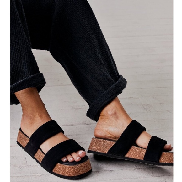 FREE PEOPLE NIB Fairmount Flared Sandals Black US 7.5 / EU 38. Boho Beachy Comfy - Picture 2 of 15